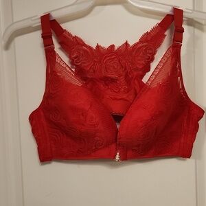 Red Lace push up bra. Front clip